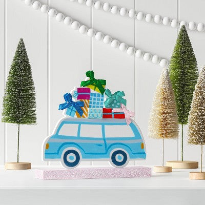 Wood Car with Presents Christmas Figurine Glitter Base - Wondershop