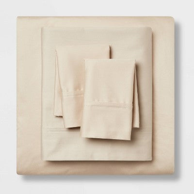 Full Solid Performance 400 Thread Count Sheet Set True Khaki - Threshold: Cotton Sateen, Includes 2 Pillowcases 1 Fitted Sheet 1 Flat Sheet