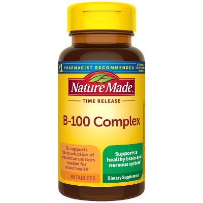 Nature Made Time Release Vitamin B-100 High Potency B Complex, Dietary Supplement for Nervous System Function Support, 60 Tablets for a 60 Day Supply **Exp Oct 2025**