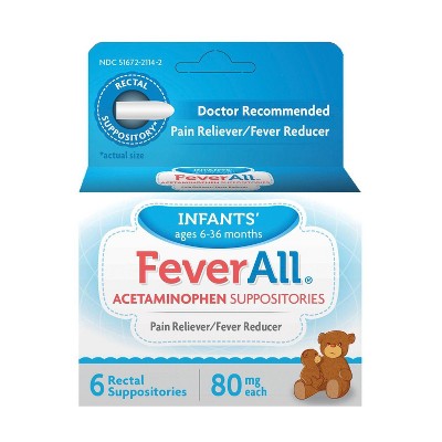 FeverAll Infant Pain Reliever & Fever Reducer Suppository - 6ct *Exp 12/2026* *Minor Box Damage*