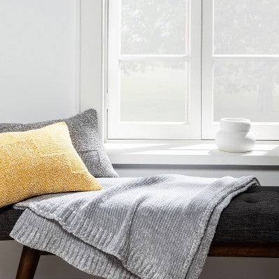 60x50 Inch Shiny Chenille Throw Blanket Light Gray - Project 62