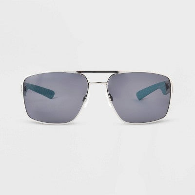 Men's Metal Aviator Sunglasses - All In Motion  Silver: Medium Fit, UV Protection, Shatter-Resistant, Hinged Temple