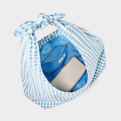 Knotted Slouchy Shoulder Tote Bag - Universal Thread Blue Gingham