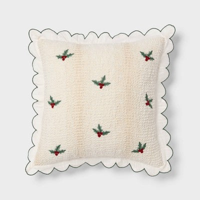 Holiday Embroidered Boucle Decorative Throw Pillow Off White - Threshold