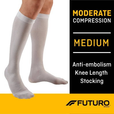 Unisex - Medium - FUTURO Anti-Embolism Stockings Knee Length Closed Toe - White *Open Box New Product*