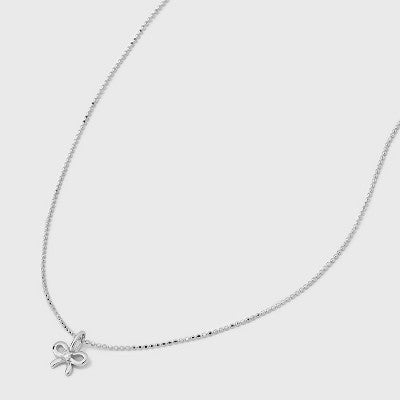 Sterling Silver Polished Bow with Center Cubic Zirconia Pendant Necklace - A New Day  Silver: Ball Chain, Spring Ring Clasp, 19.4 Length