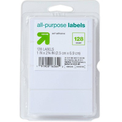 128ct 1x2.75 Inch Rectangular Labels White - up&up
