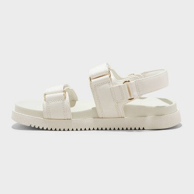 Women's 8.5 Jonie Footbed Sandals - A New Day Off-White 8.5: Hook and Loop Closure, Open Round Toe, Faux Leather, Medium Width
