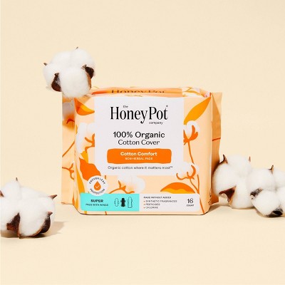 The Honey Pot Company, Non-Herbal Super Pads with Wings, Organic Cotton Cover - 16ct