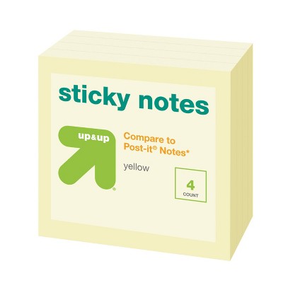 Sticky Notes Cube 3" x 3" 4ct Yellow - up&up : 400 Sheets, Multicolor, Office Supplies, Uncoated Paper