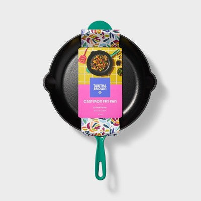 12 Enameled Cast Iron Fry Pan Green - Tabitha Brown for Target: Skillet, Even-Heating, Oven-Safe, Cookware