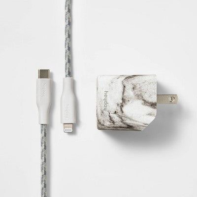 6' Lightning to USB-C Power Delivery Home Charging Kit - heyday  Marble: USB Cable & Adapter