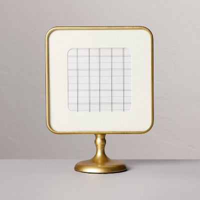 4x4 Inch Brass Pedestal Picture Frame Antique Finish - Hearth & Hand  with Magnolia: Vertical Display, Metal with Glass Pane