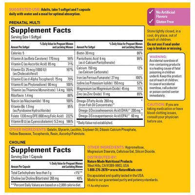 Nature Made Prenatal + Choline Softgel Capsule - 120ct **Exp 08/2026**  **Damaged Box**