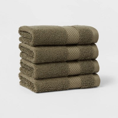 4pc Performance Plus Washcloths Dark Green - Threshold : Heavyweight Cotton, Terry, Fade-Resistant