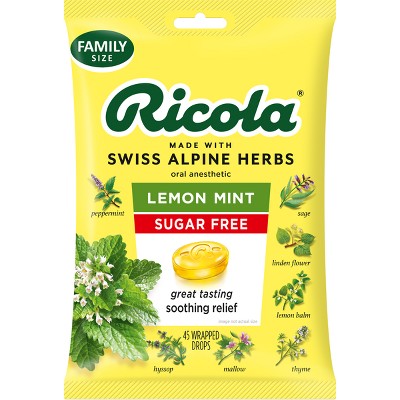 Ricola Throat Drops - Sugar Free Lemon Mint - 45ct *Exp 02/20/2028*