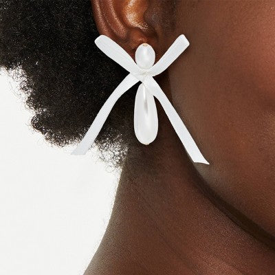 Ribbon Bow Pearl Post and Drop Earrings - A New Day  Gold