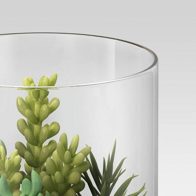 Round Glass Terrarium, Faux Succulent Decor