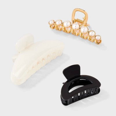 Classic Hair Claw Clip Set 3pc - A New Day  Gold/Black/White