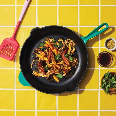 12 Enameled Cast Iron Fry Pan Green - Tabitha Brown for Target: Skillet, Even-Heating, Oven-Safe, Cookware