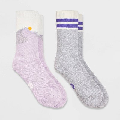 Girls' L - 2pk Mountain Print Outdoor Socks - All In Motion Purple Gray Blue
