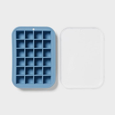 Silicone Cube Ice Tray with Lid Blue - Room Essentials ?: 24-Cavity Reusable Silicone Mold, Dishwasher-Safe