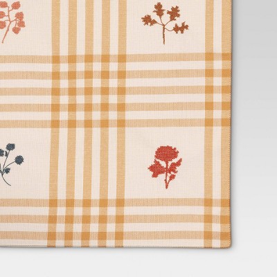72x14 Inch Embroidered Plaid Table Runner Gold - Threshold : Traditional Autumn Decor, Machine Washable, OEKO-TEX Certified
