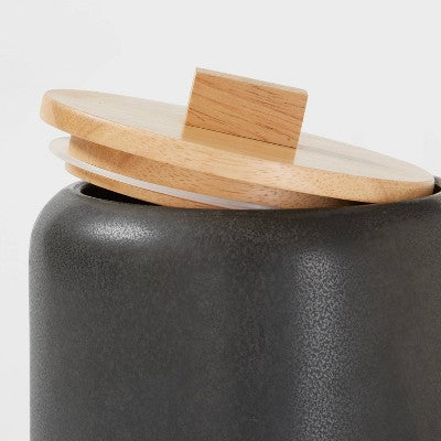 Medium Stoneware Tilley Food Storage Canister with Wood Lid Black - Threshold