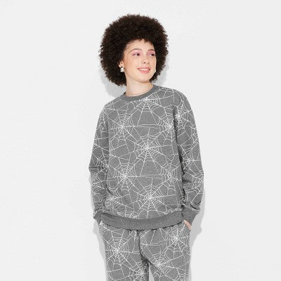 Women's L Spiderweb Print Graphic Sweatshirt - Charcoal Gray