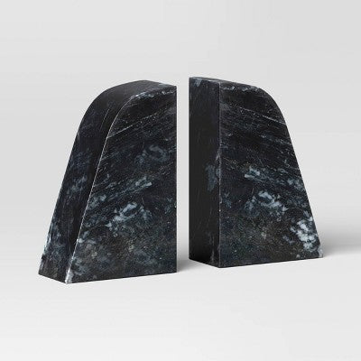 2pc Marble Bookends Black - Threshold : Elegant Support for Tabletop & Shelf Organization *Damaged Packaging*