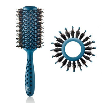 The Knot Dr. for Conair Vented Nylon & Boar Bristle Round Hair Brush - All Hair - Blue with Dark Blue Dots