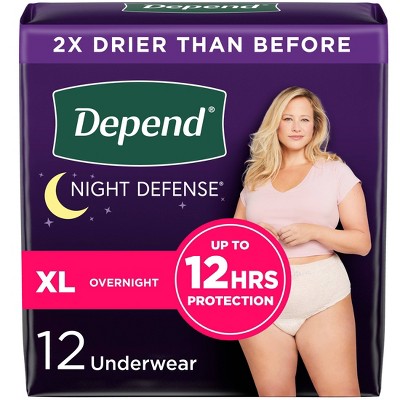 Depend Night Defense Adult Incontinence Underwear for Women - Overnight Absorbency - XL - Blush - 12ct