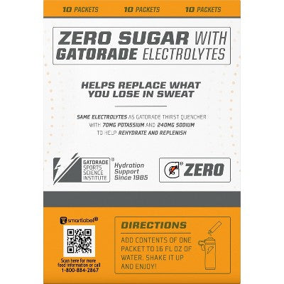 Gatorade GZERO Orange Sports Drink Mix - 1.08 oz *Exp 02/19/2026* *Damaged Box*