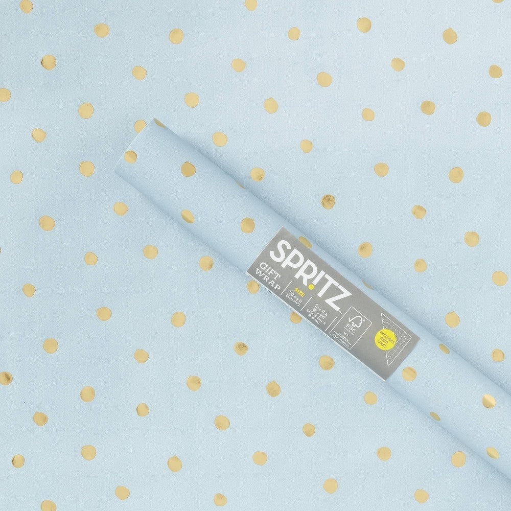 Gift Wrap Roll Blue with Gold Foil Dots - Spritz