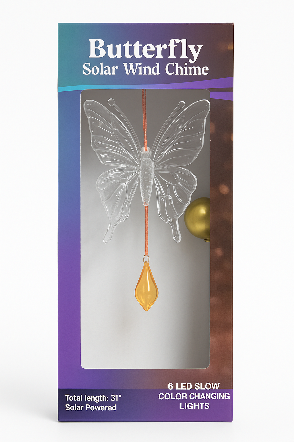 Solar-Powered Butterfly Wind Chime with LED Color-Changing Lights