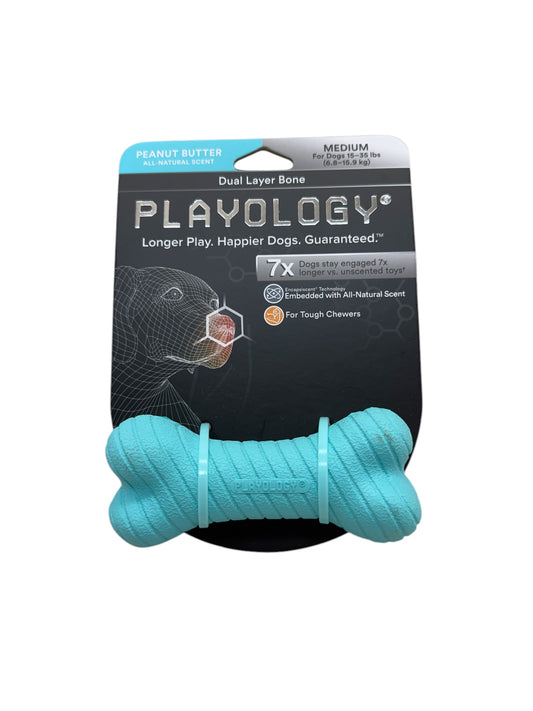 Playology Dual Layer Bone – Peanut Butter Scented Dog Toy (Medium, For Dogs 15–35 lbs)