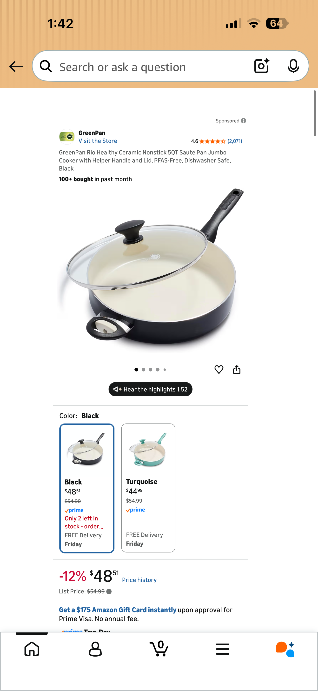 CASE OF 2 Green Pan 5.1 Qt.