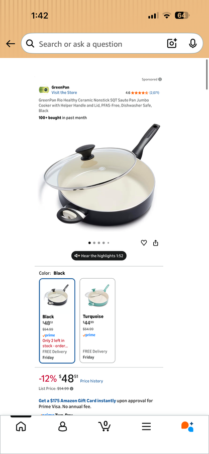 CASE OF 2 Green Pan 5.1 Qt.