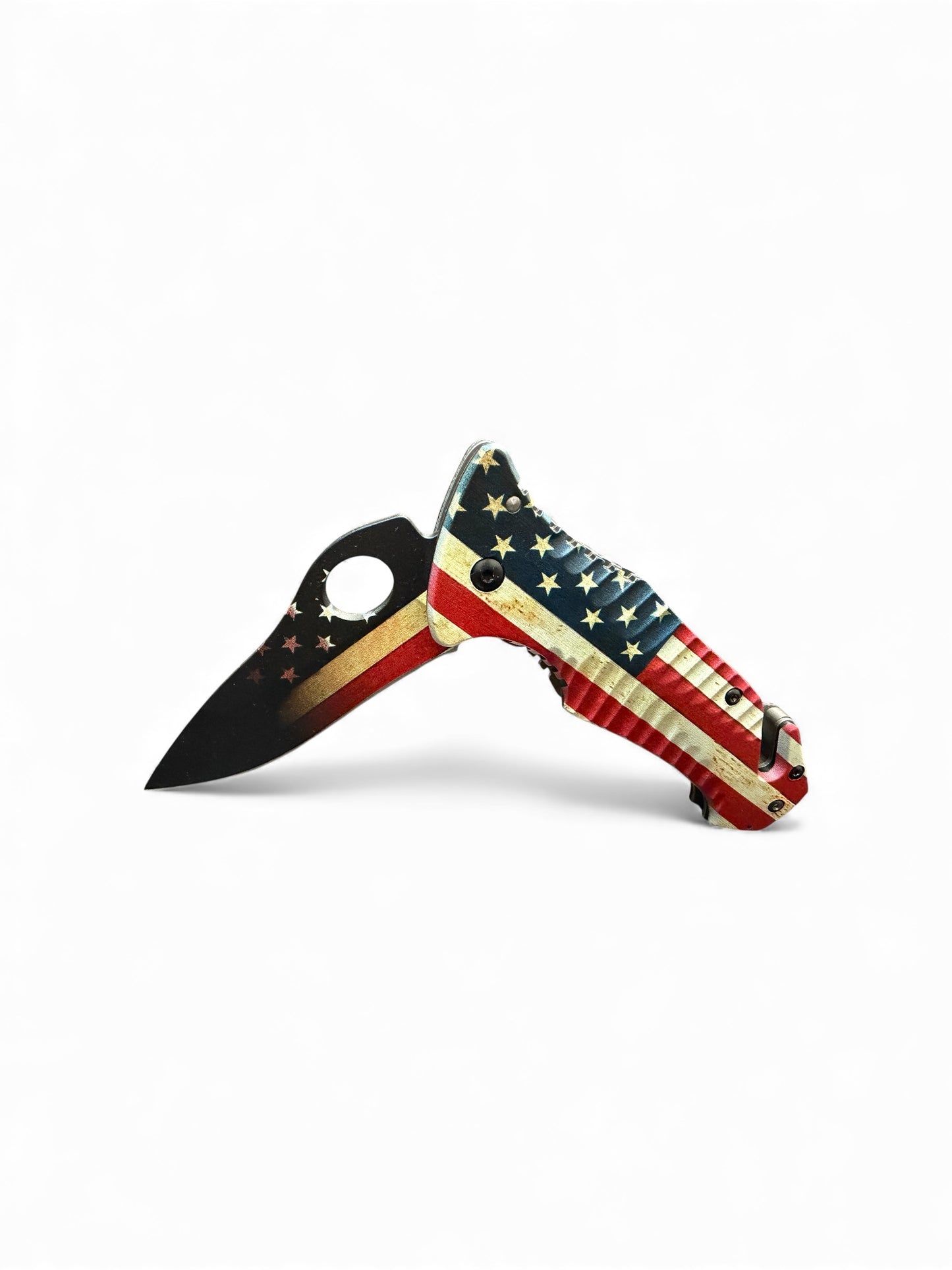 Snake Eye Worn America Flag Rescue Spring Assist Knife 5"
