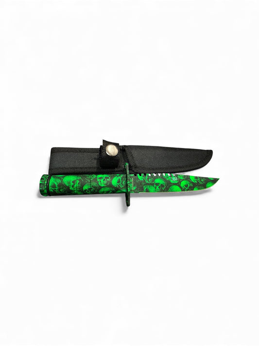 Snake Eye Survival Knife Saw back Green Skull Camo