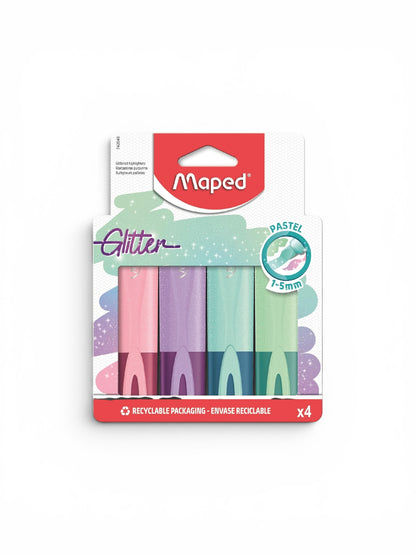 Maped Fluo Peps Glitter Highlighters in Pastel Colors x4