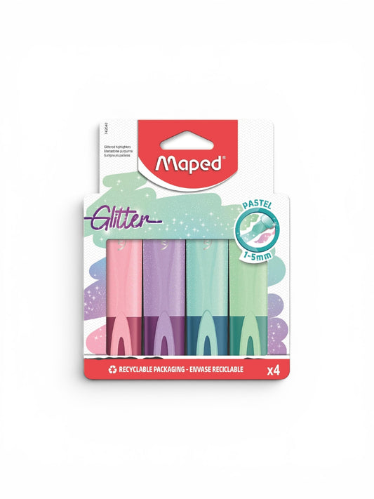 Maped Fluo Peps Glitter Highlighters in Pastel Colors x4