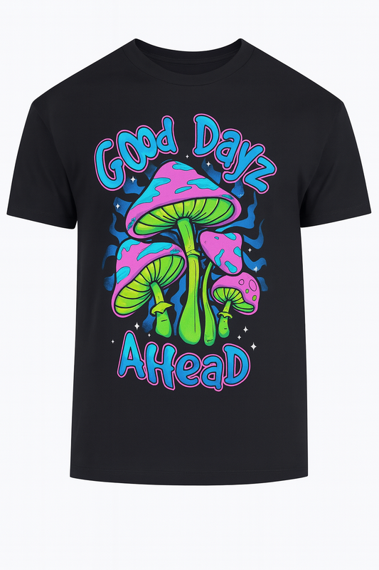 Men's Good Dayz Ahead Mushrooms Black Graphic T-Shirt