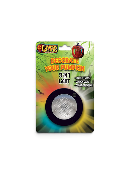 Pumpkin Masters Premium 3 in 1 Pumpkin Light – Versatile Pumpkin Lighting with White Strobe, Golden Glow, and Color Changing Effects, Batteries not Included
