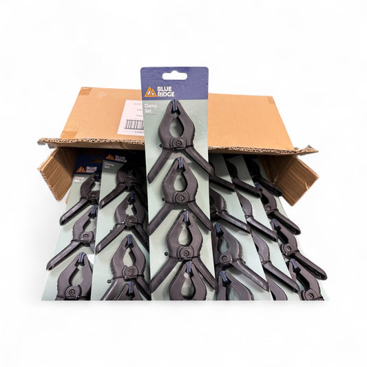 Blue Ridge Tools 4pc Clamp Set: Heavy Duty Plastic Clamps for Garage & Hardware - Black and Blue *Case Pack of 24*