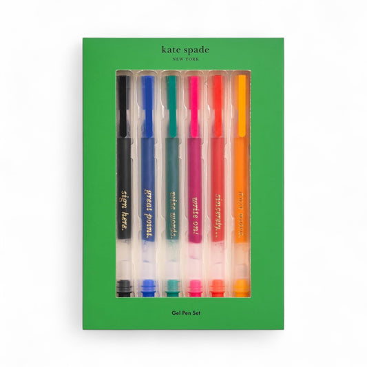 kate spade new york Colored Gel Pens, 6-Count Pack of Pens, Plastic Pens with Colorful Ink Colors, Colorblock