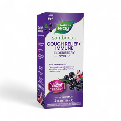Nature's Way Sambucus Cough Relief +(1) Immune 4 Fl Oz (Packaging May Vary) *Exp 5/31/26* *Damaged Box*