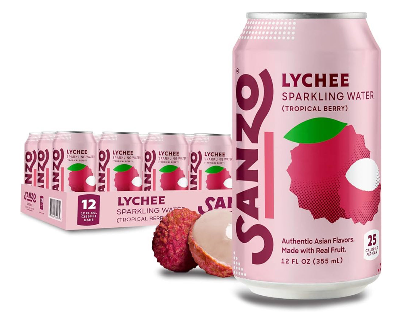 Sanzo Flavored Sparkling Water - Tropical Berry Seltzer (Lychee) 12 Pack *Exp 10-19-25*