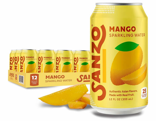 Sanzo Flavored Sparkling Water - Mango Soda Selzer 12 Pack *Exp 10-17-25*