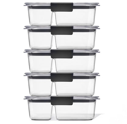 Rubbermaid 5pk 2.85 cup Brilliance Meal Prep Containers, 2-Compartment